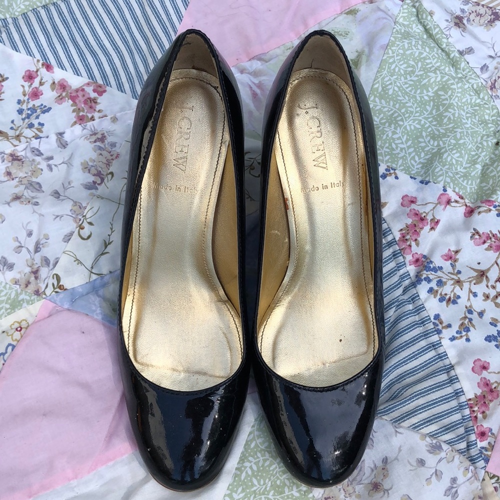 J Crew patent and wood heels